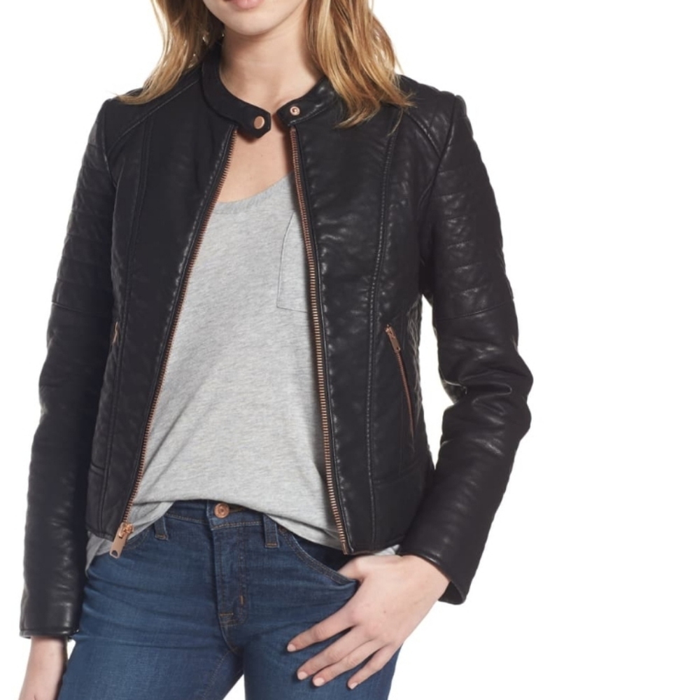 Marc NY Blakely Womens Moto Faux Leather Coat Jack